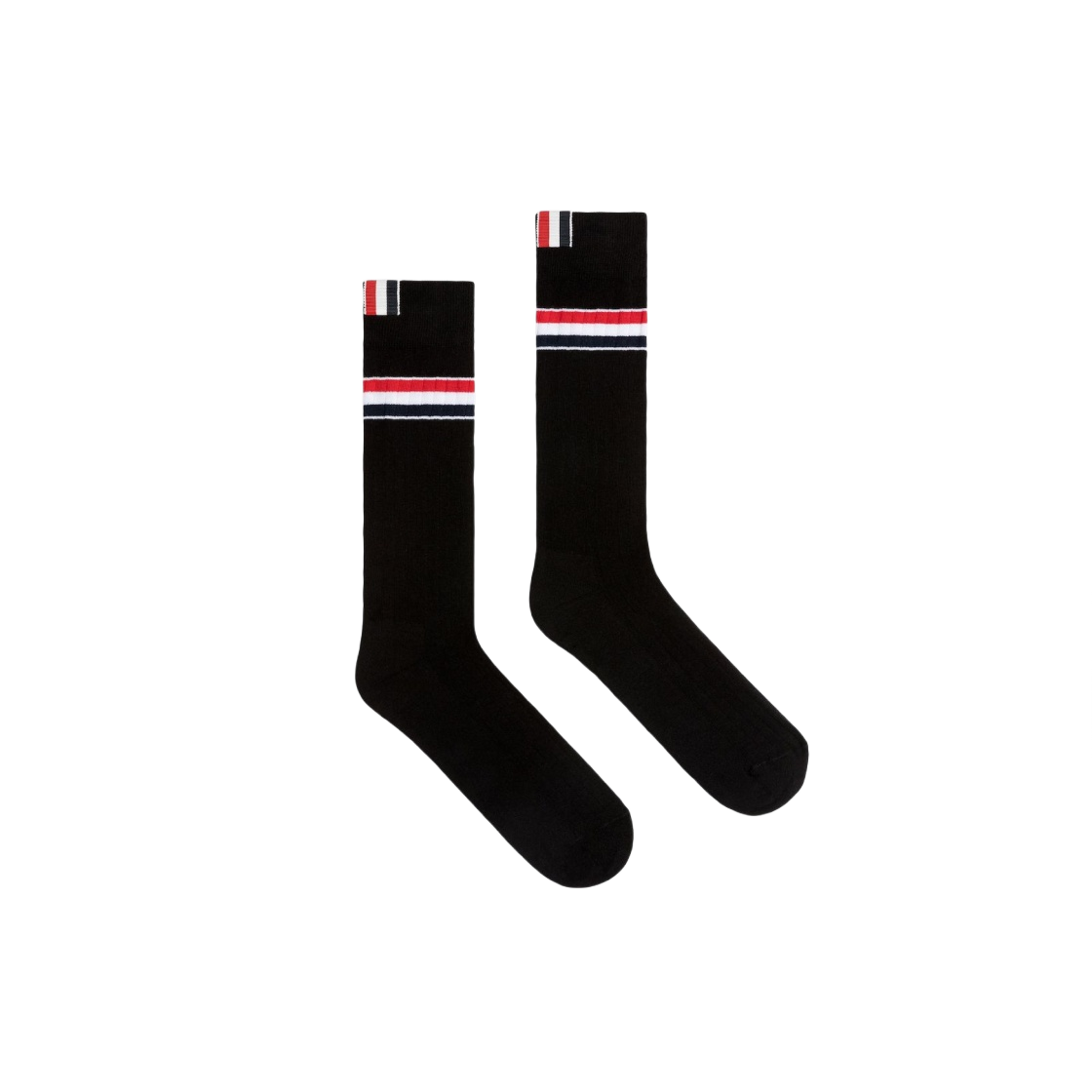 톰브라운 애슬레틱 립 코튼 스트라이프 미드카프 삭스 블랙(Thom Browne Athletic Rib Cotton Stripe Mid Calf Socks Black) - 1