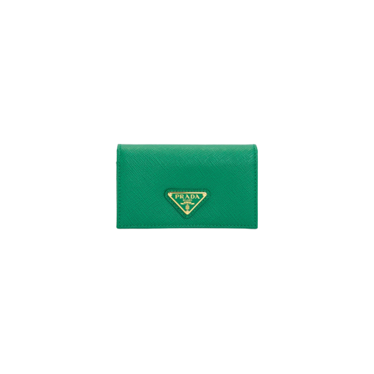 Prada Saffiano Leather Triangle Logo Card Holder Mango