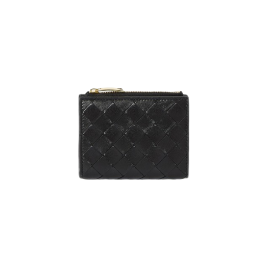 Bottega Veneta Small Intrecciato Bi-Fold Zip Wallet Black