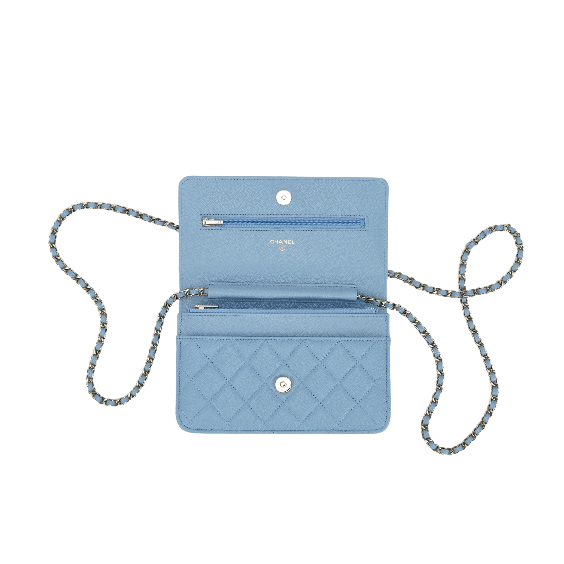 AP0250-Y33352-NH626 Chanel Classic Wallet On Chain Grained Calfskin & Gold Light Blue - #2