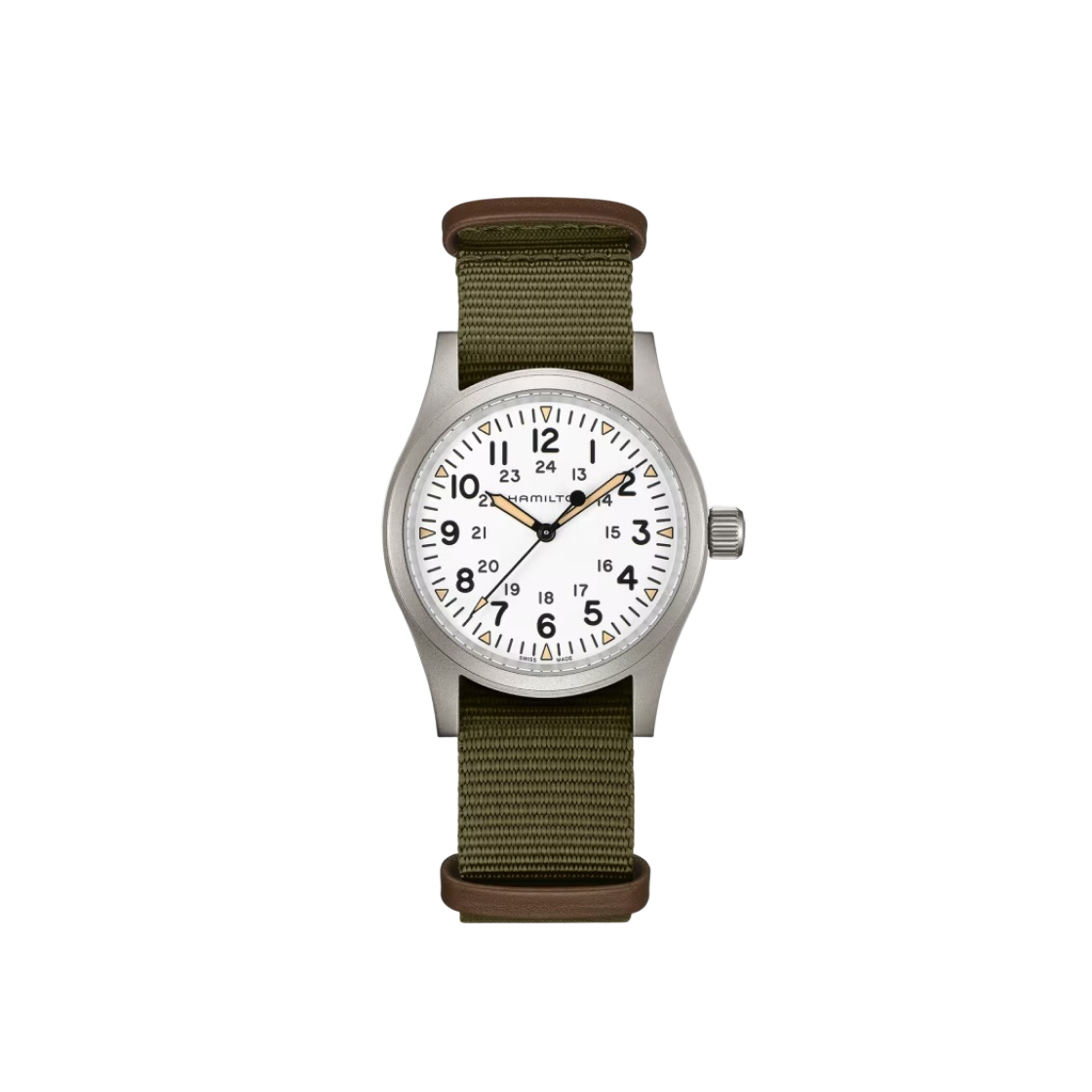 해밀턴 카키 필드 메카니컬 38mm 나토 스트랩 그린 화이트(Hamilton Khaki Field Mechanical 38mm Nato Strap Green White)