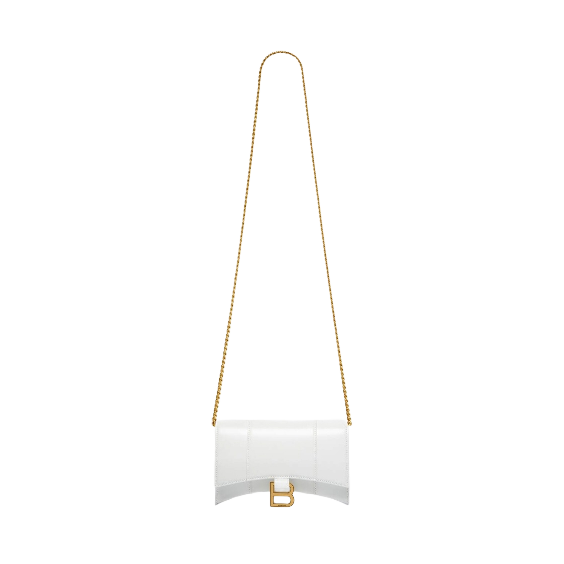 6560501QJ4M9000 Balenciaga Hourglass Wallet On Chain in Shiny Box Calfskin White - 대표 이미지 #1