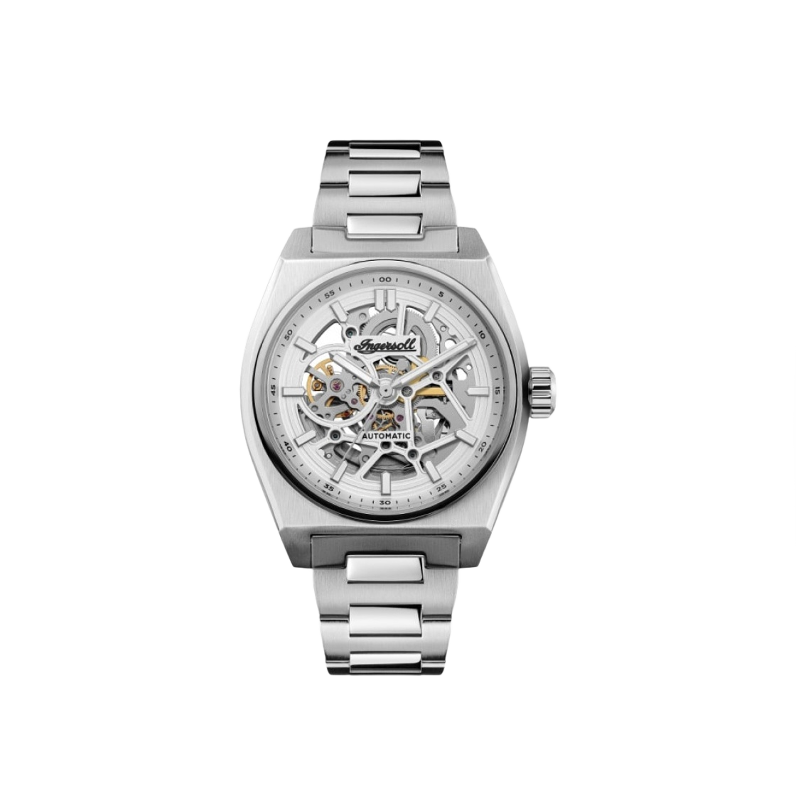 잉거솔 버트 스켈레톤 43mm I14303 오토매틱 스테인리스 스틸 실버 화이트 실버 다이얼(Ingersoll Vert Skeleton 43mm I14303 Automatic Stainless Steel Silver White Silver Dial)