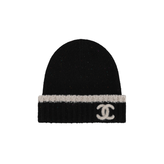 CHANEL ビーニー ブラック・ホワイト 新品CHANEL シャネル ニット帽 帽子 ビーニー ホワイト ブラック