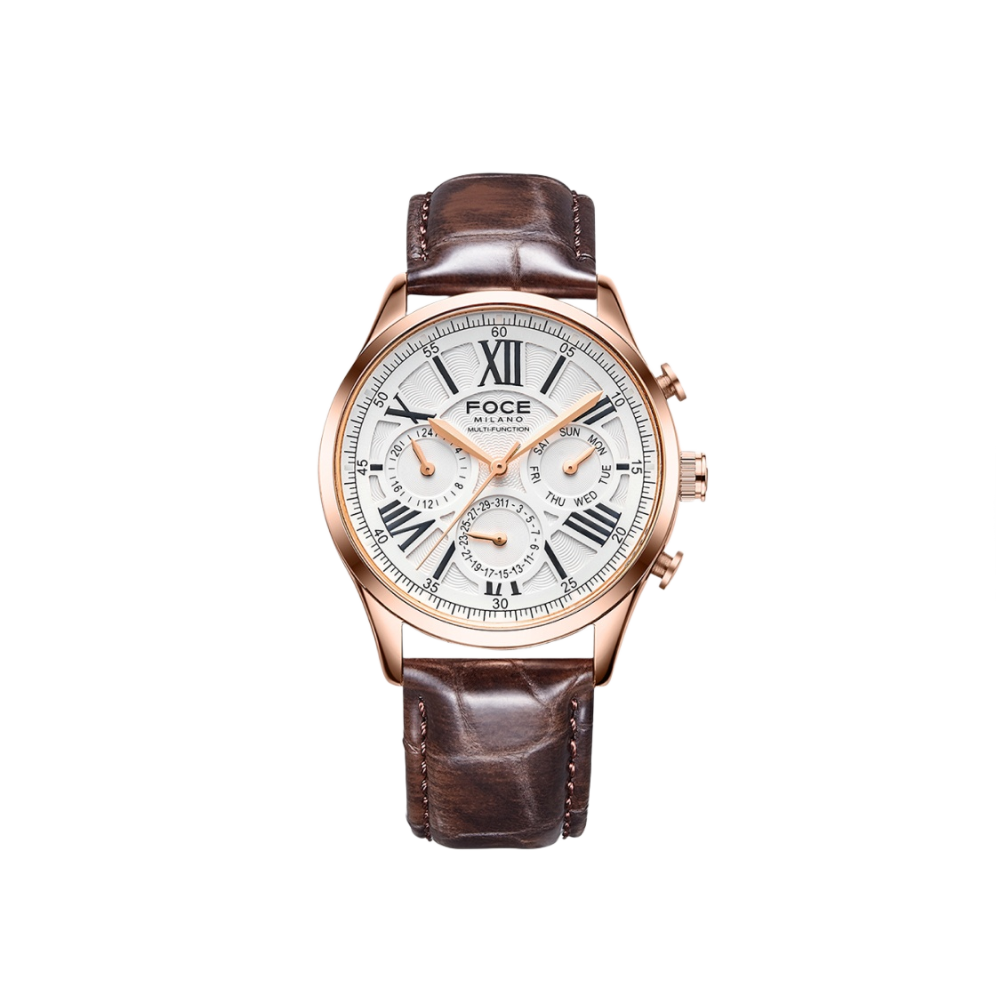 포체 43mm 레더 워치 로즈 골드(Foce 43mm Leather Watch Rose Gold)