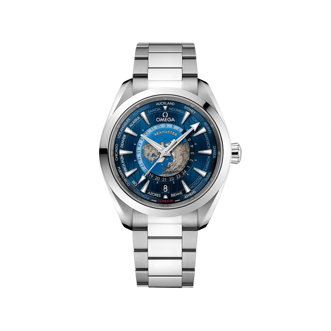 22010432203001 Omega Seamaster Aqua Terra 150M Co Axial Master Chronometer GMT Worldtimer Steel Blue