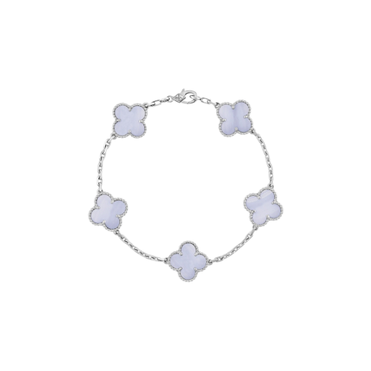 (W) Van Cleef & Arpels Vintage Alhambra Bracelet 5 Motifs White Gold Chalcedony