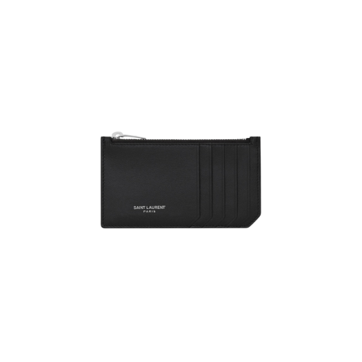 Saint Laurent Fragments Zipped Card Case in Smooth Leather Black