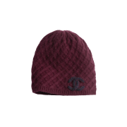 (W) Chanel Beanie Cashmere & Burgundy Navy Blue