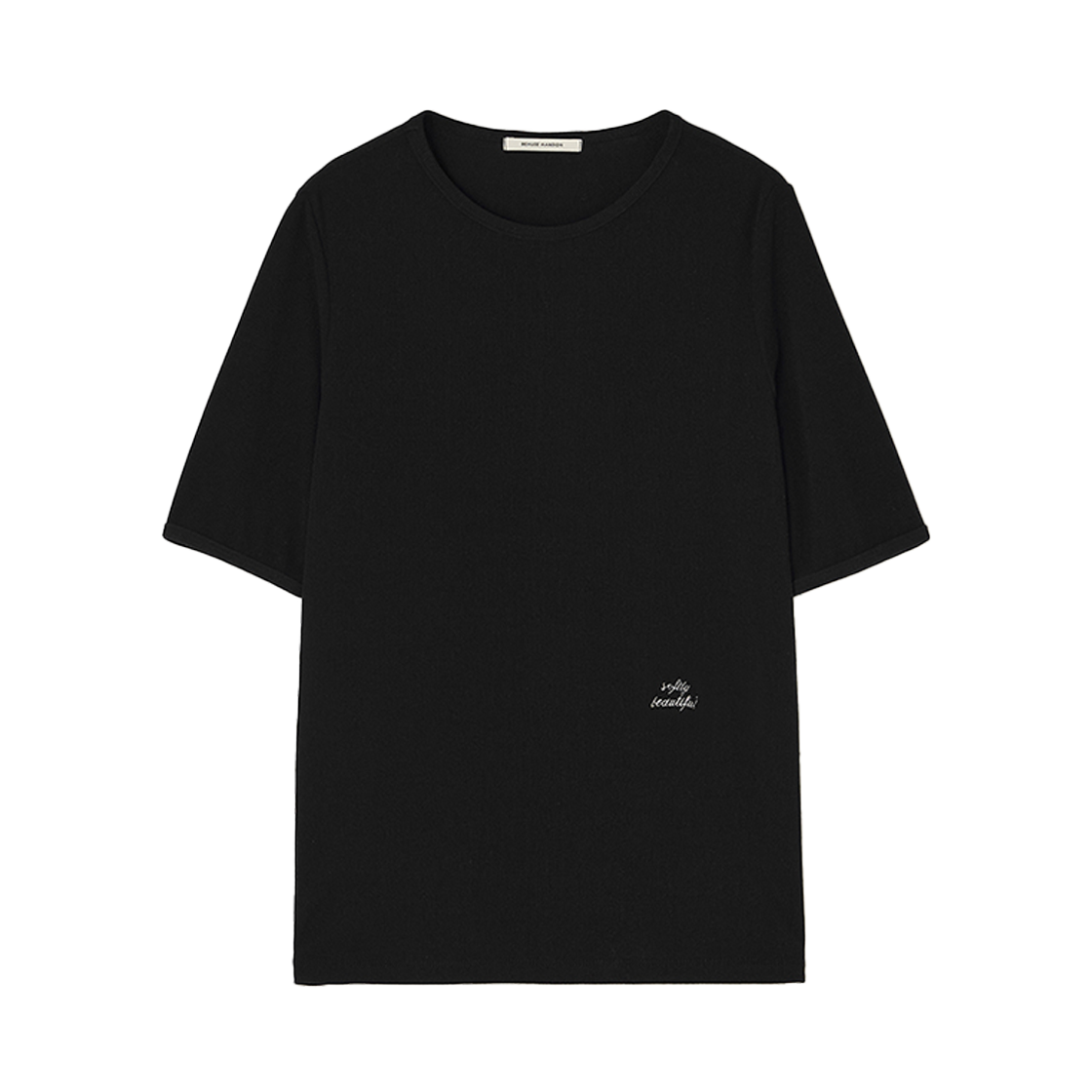 비뮤즈맨션 엠브로이더리 립 티셔츠 블랙(BEMUSE MANSION Embroidery ribbed t shirt Black)