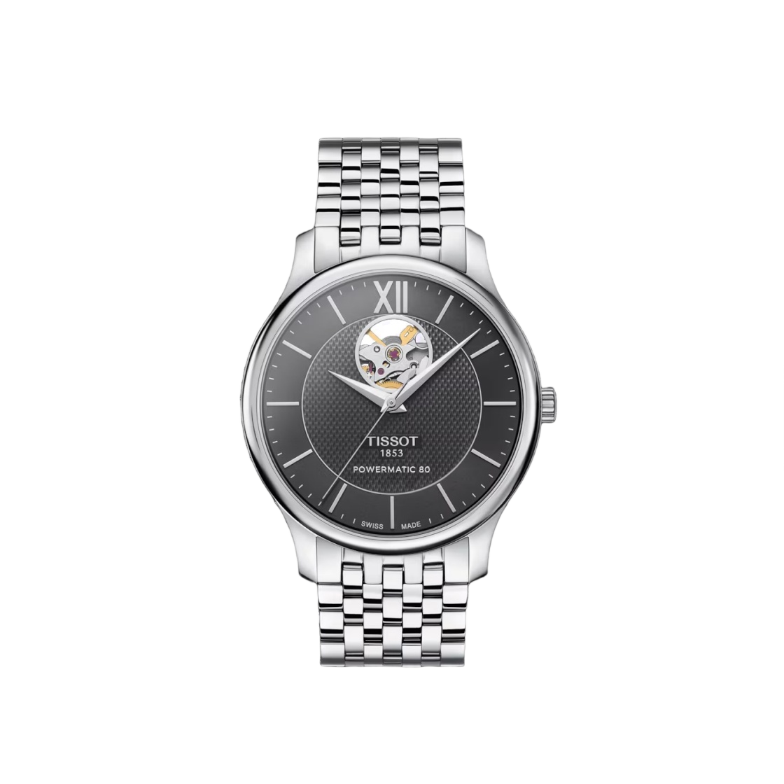 티쏘 트래디션 파워매틱 80 오픈 하트 40mm 스테인리스 스틸 블랙(Tissot Tradition Powermatic 80 Open Heart 40mm Stainless Steel Black) - 1