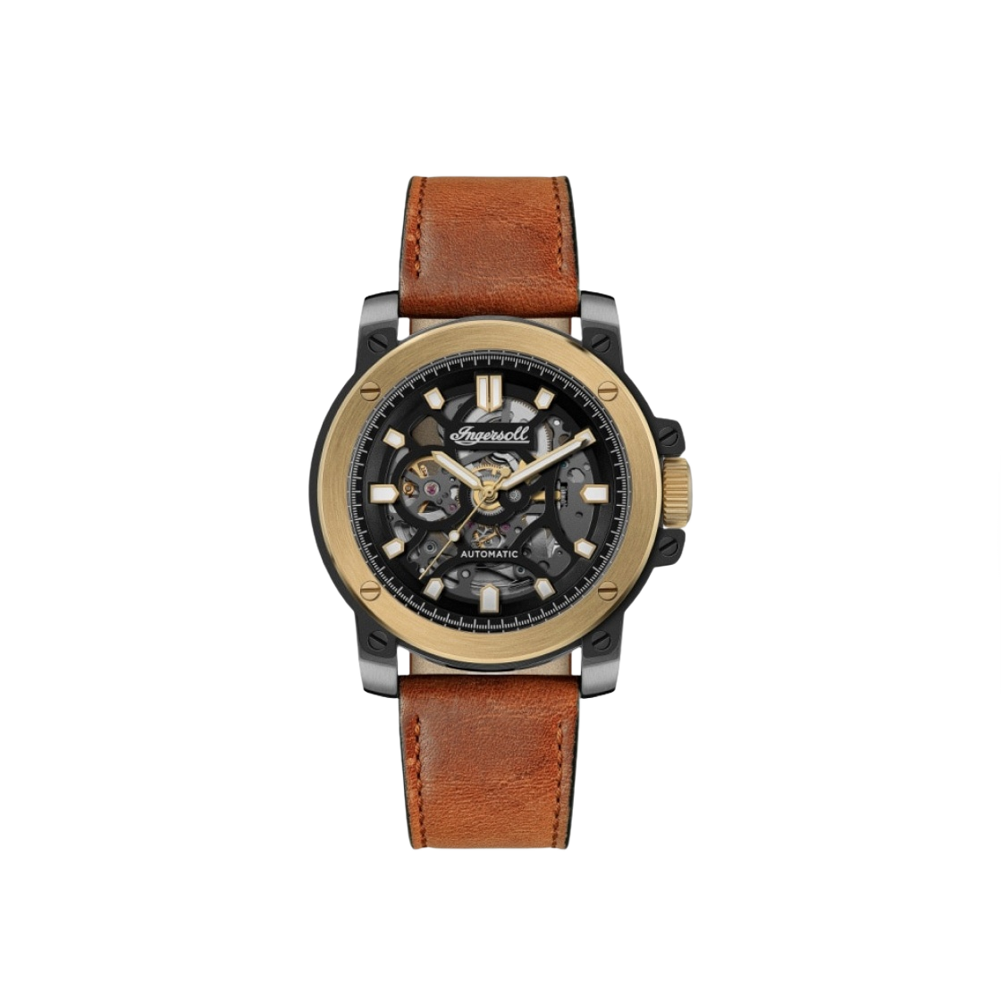 I14402 Ingersoll Freestyle 45.5mm I14402 Automatic Stainless Steel Horween Leather IP Gun IP Gold Black Tan Dial