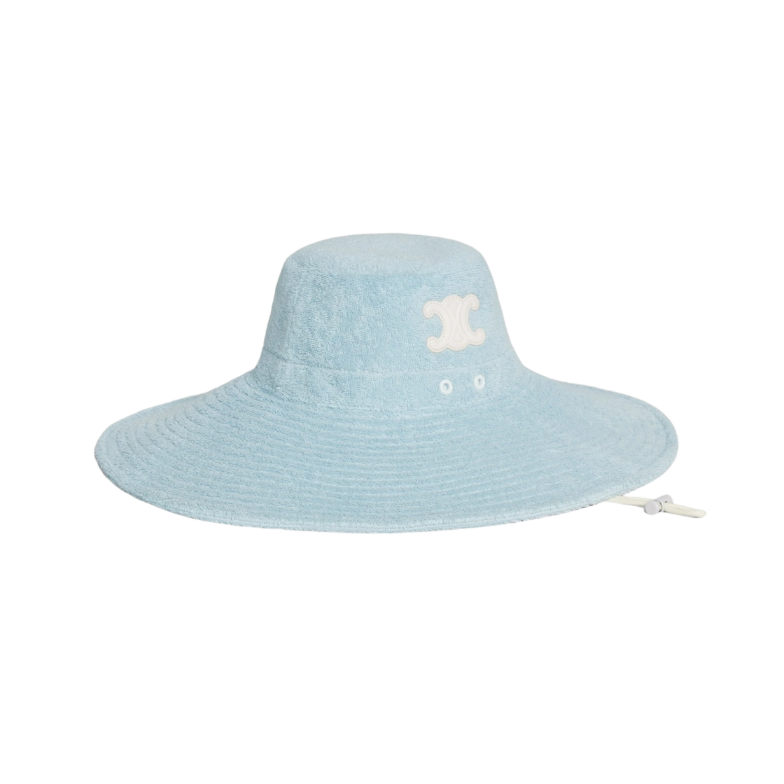 2AUN2692R-29BU (W) Celine Walking Hat with Leather Triomphe Patch in Terry Cotton Grunge BLue - #2