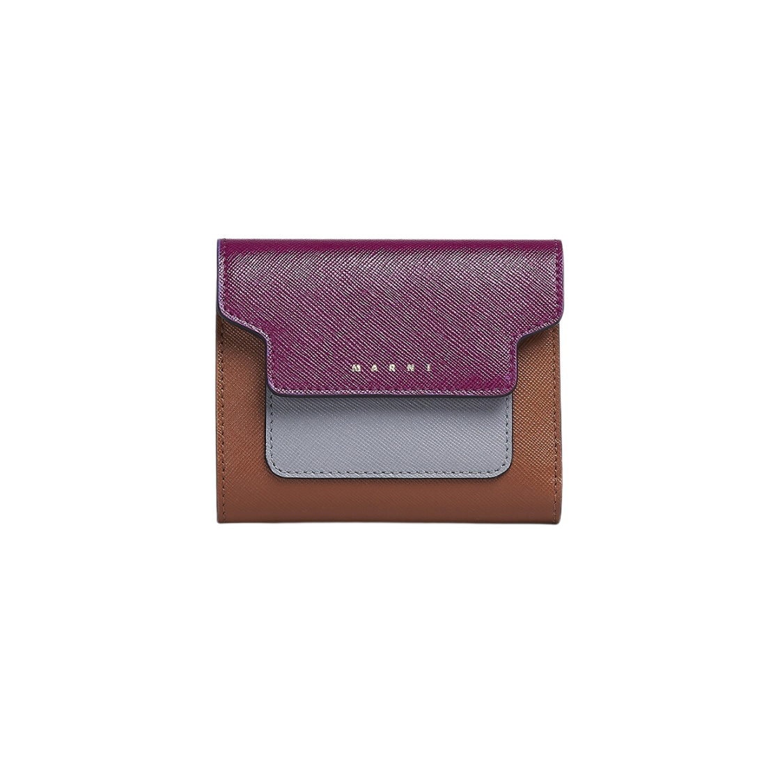 PFMO0052U8-LV520-Z563N Marni Saffiano Tri-Fold Wallet Purple Grey Brown - 대표 이미지 #1