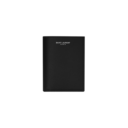 Saint Laurent Paris Credit Card Wallet in Grain De Poudre Embossed Leather Black