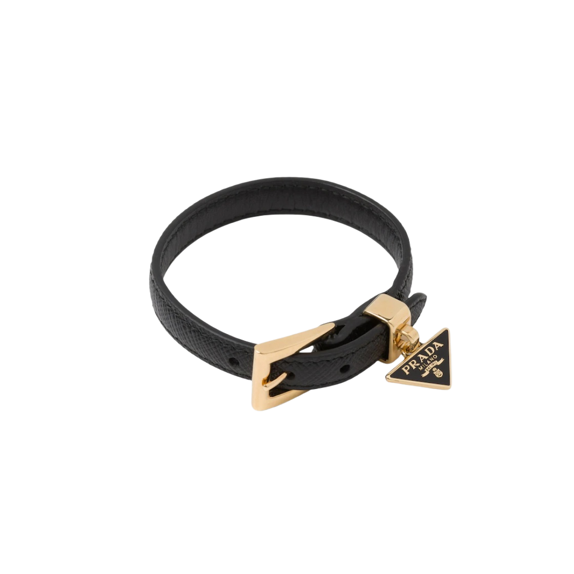 프라다 사피아노 레더 브레이슬릿 블랙 골드(Prada Saffiano Leather Bracelet Black Gold)