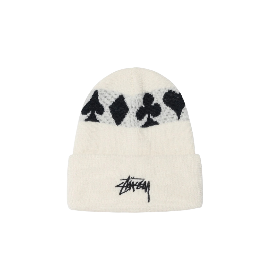 스투시 풀 수트 자카드 커프 비니 화이트