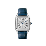 Cartier Santos Dumont Watch Large Quartz Steel Alligator Leather Navy Blue