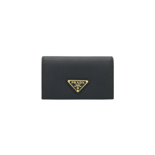 Prada Saffiano Leather Triangle Logo Card Holder Black