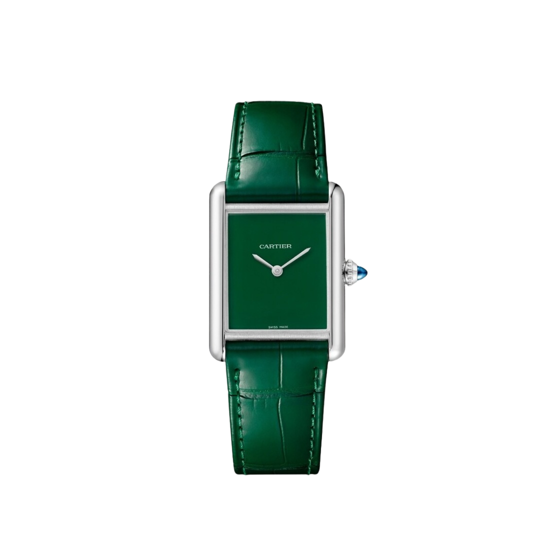 WSTA0056 Cartier Tank Must Watch Large Quartz Steel Alligator Skin Green
