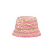 (W) Prada Raffia Bucket Hat Tan Petal Pink