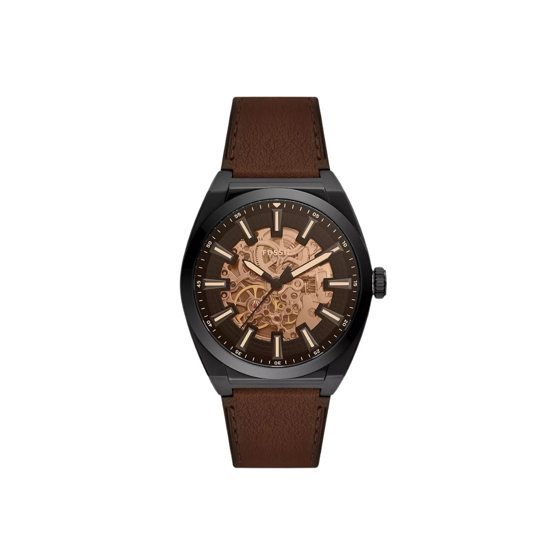 ME3207 Fossil Everett Automatic 42mm Lite Hide Leather Black Dark Brown