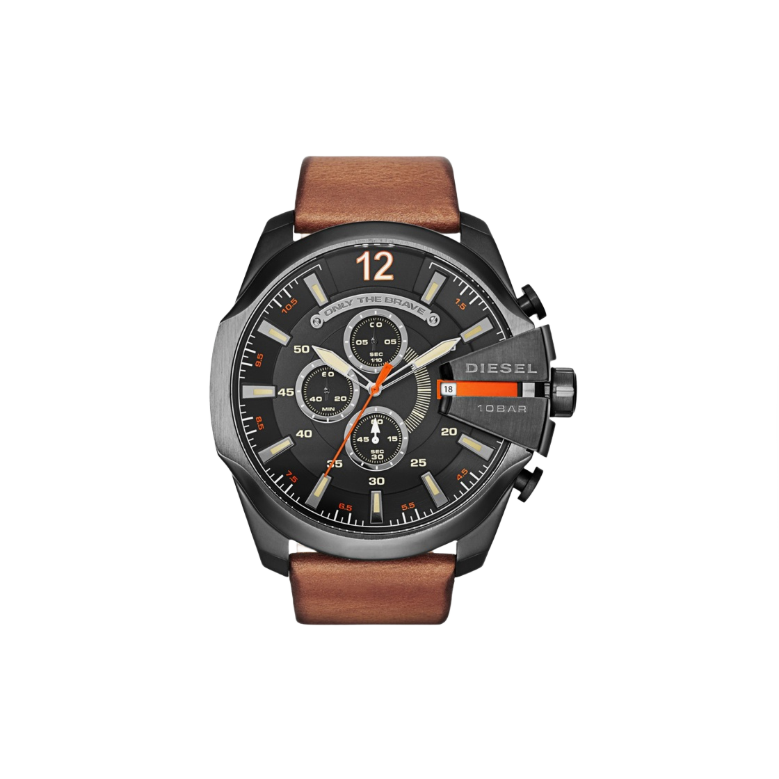 DZ4343 Diesel DZ4343 Mega Chief 51mm Black Burnished Leather Gunmetal Plating Brown