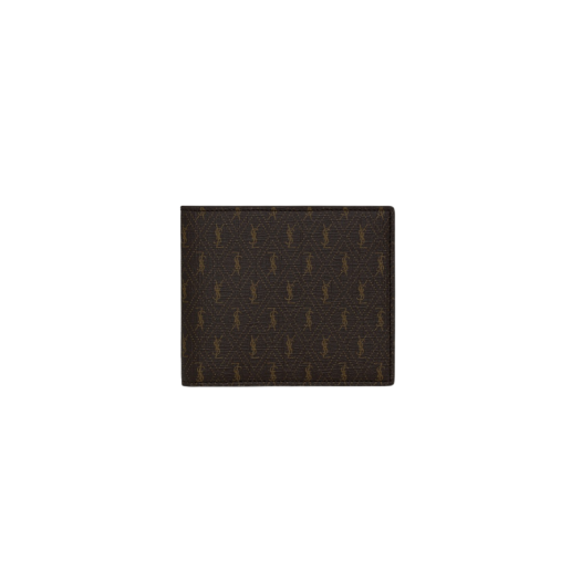 Saint Laurent Le Monogramme East/West Wallet in Monogram Canvas and Smooth Leather Chestnut