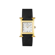 Hermes Heure H Watch Small Black Epsom Strap & Yellow Gold Steel