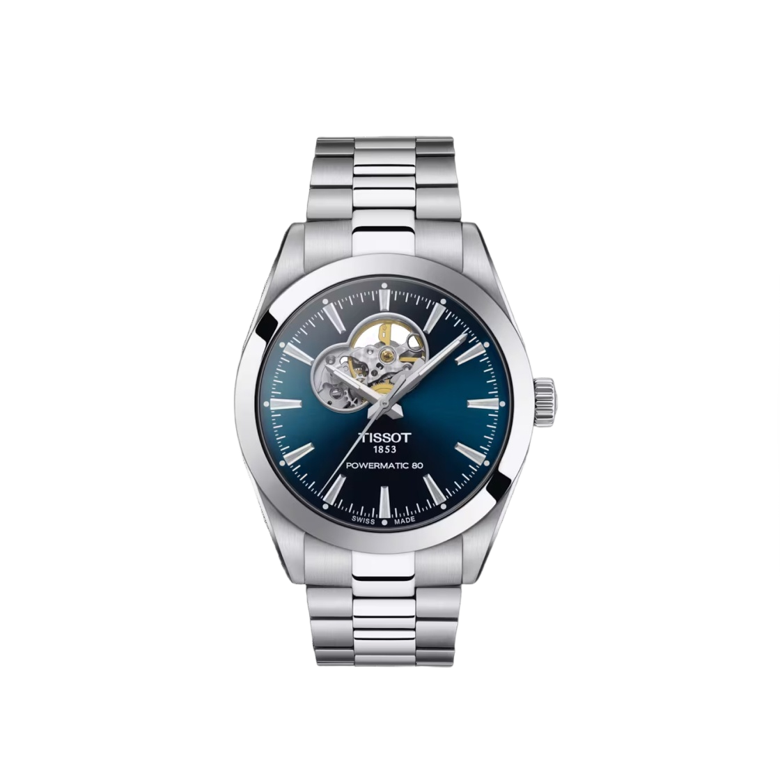 T1274071104101 Tissot Gentleman Powermatic 80 Open Heart 40mm Stainless Steel Blue