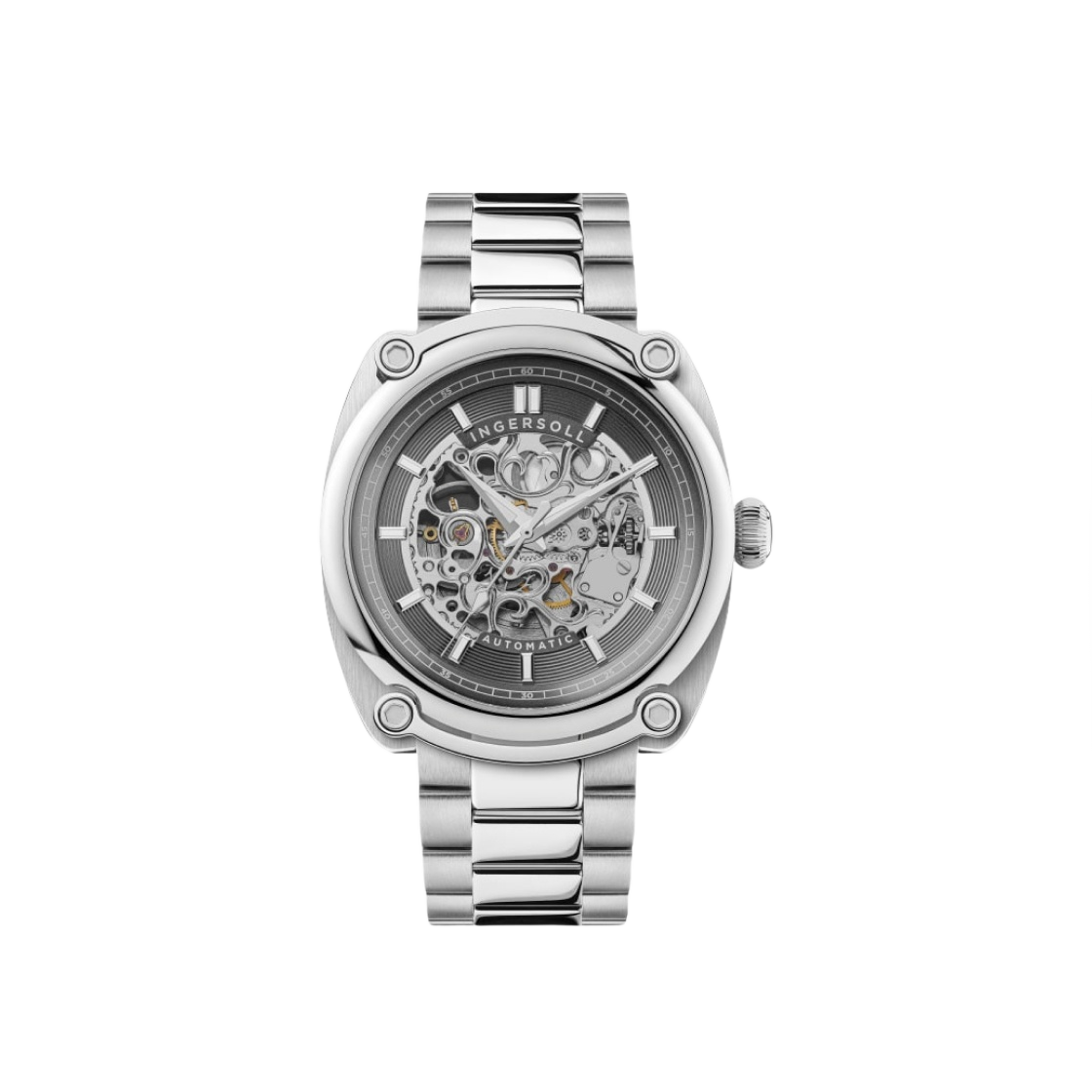 잉거솔 미시건 스켈레톤 45mm I13304 오토매틱 스테인리스 스틸 실버 그레이 실버 다이얼(Ingersoll Michigan Skeleton 45mm I13304 Automatic Stainless Steel Silver Grey Silver Dial)