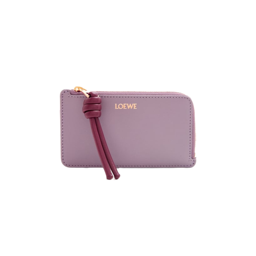 Loewe Knot Coin Card Holder In Shiny Nappa Calfskin Dirty Mauve Burgundy