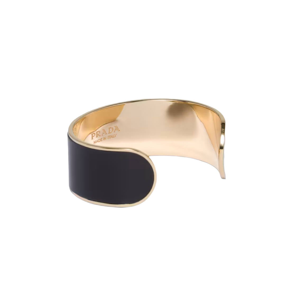 (W) 프라다 에나멜 메탈 커프 브레이슬릿 블랙 골드((W) Prada Enameled Metal Cuff Bracelet Black Gold) - 2