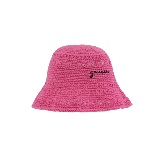 (W) Ganni Crochet Bucket Hat Shocking Pink