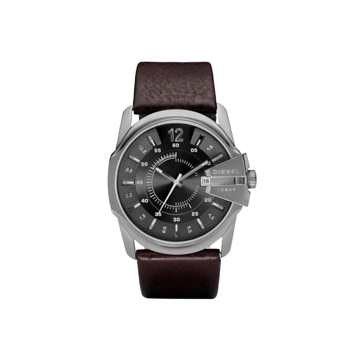 디젤 Dz1206 메가 치프 46mm 블랙 실버 레더 다크 브라운(Diesel Dz1206 Mega Chief 46mm Black Silver Leather Dark Brown)