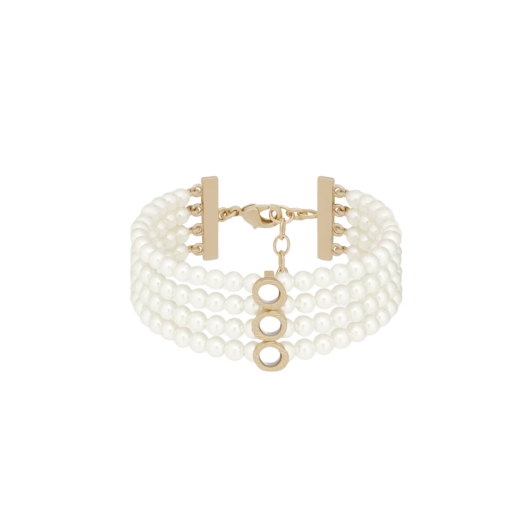 (W) Dior LaParisienne Bracelet Gold Finish Metal White Resin Pearls Mirrors