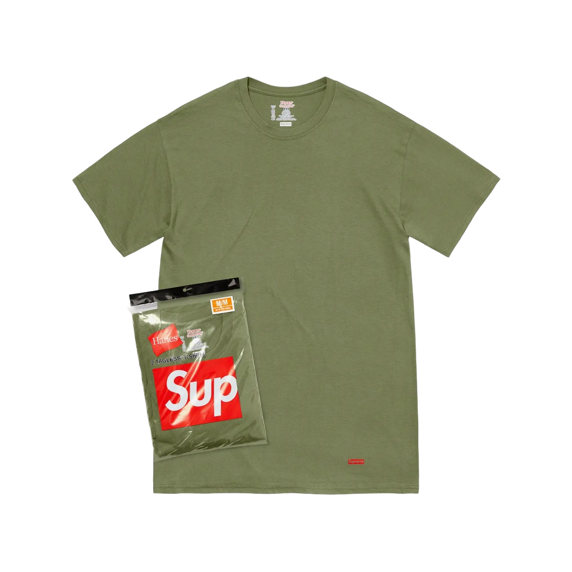 슈프림 헤인즈 태그리스 티셔츠 올리브 (2개입)(Supreme Hanes Tagless T-Shirt Olive (2 Pack))