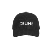 Celine Baseball Cap in Striped Flannel Noir Craie