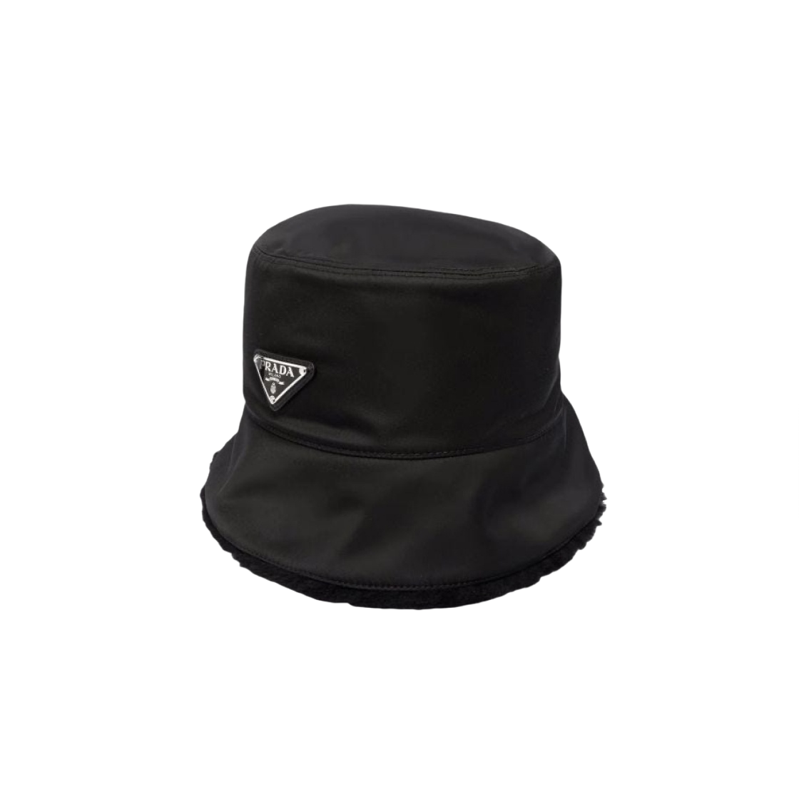 1HC137-K4D-F0002 (W) Prada Re-Nylon Fur Bucket Hat Black