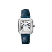 Cartier Santos Dumont Watch Small Quartz Steel Alligator Leather Navy Blue