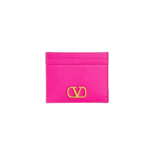 Valentino Vlogo Signature Grainy Calfskin Card Holder Pink