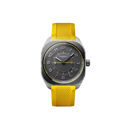 Hermes H08 Watch Extra Large Jaune Rubber Strap & Black Glass Fiber Composite