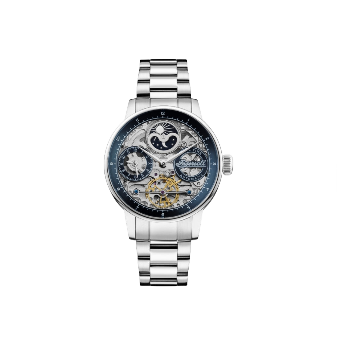 I07707 Ingersoll Jazz Dual Time 42mm I07707 Automatic Stainless Steel Silver Blue Silver Dial