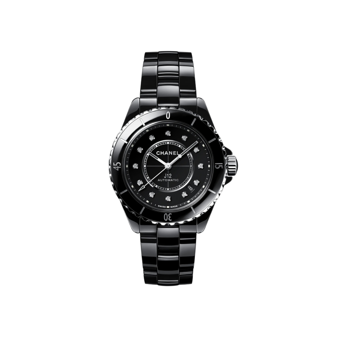 H5702 Chanel J12 Watch Caliber 12.1 38mm Black Diamond Indicators