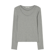 BEMUSE MANSION U-neck ribbed layered t shirt set Melange gray