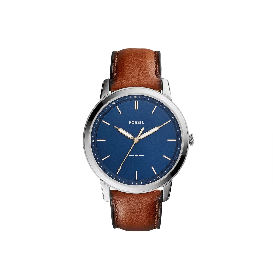 FS5304 Fossil The Minimalist Slim Quartz Three-Hand 44mm Blue Silver Leather Light Brown