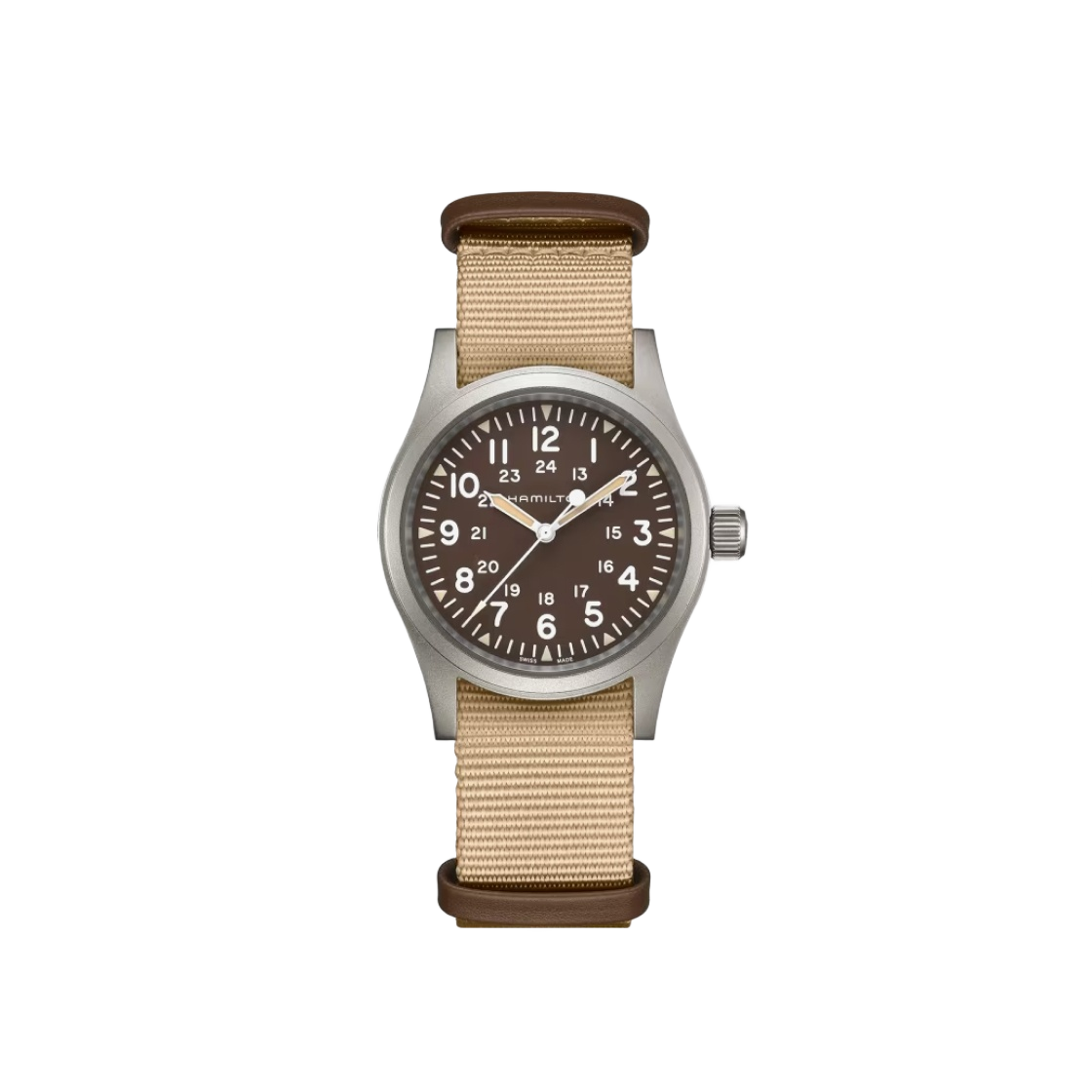 H69439901 Hamilton Khaki Field Mechanical 38mm Nato Strap Brown