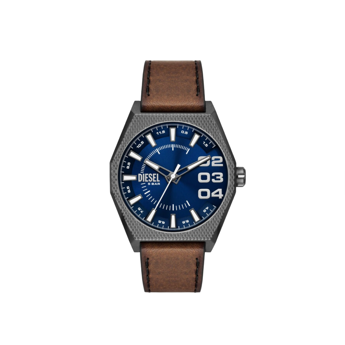 DZ2189 Diesel Dz2189 Scaper Quartz Three-Hand 44mm Blue Sunray Black Leather Brown