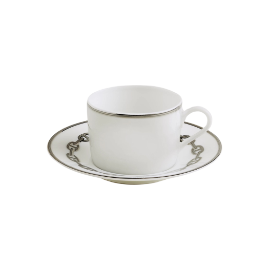 Hermes Chaine D’Ancre Tea Cup & Saucer Platinum (2 Plates)