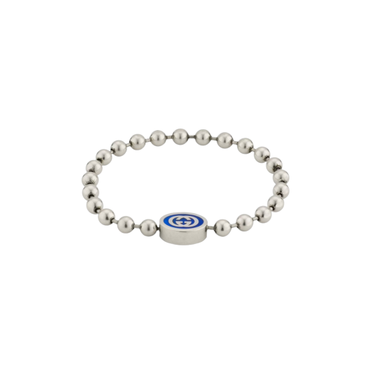 Gucci Interlocking G Boule Chain Bracelet Silver Blue Enamel